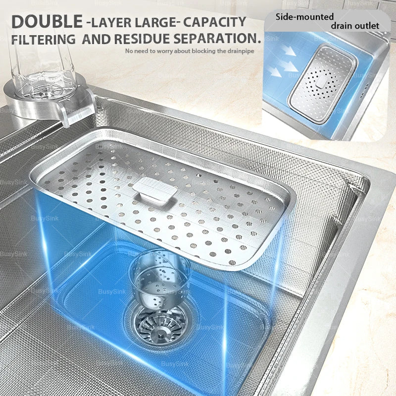 Silver Kitchen Sink 304 Stainless Steel Large Single Slot Undermount Multifunction Dishwashing Sinks 31.5x18.9 inch
