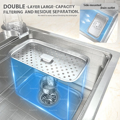 Silver Kitchen Sink 304 Stainless Steel Large Single Slot Undermount Multifunction Dishwashing Sinks 31.5x18.9 inch