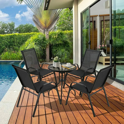 Tuinstoelen - Eetkamer Stoelen - Strandstoelen - Tuinstoel - Klaptoel - Textilene Eetstoelen met Stalen Frame - Stapelbare - Draagvermogen 150kg - Set van 4 - Grijs