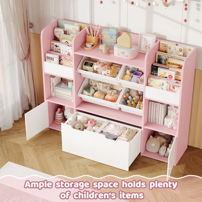 Speelgoedopberger – Speelgoedkast – Kinderkast – Boekenkast – Opbergkast – Zachtroze Variant – 13 Ruime Vakken – Stevige Houten Constructie