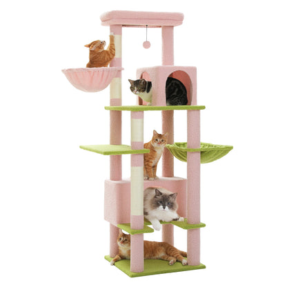 Kattenboom - voor Grote Binnenkatten – Krabpaal - Hoog Kattenmeubel - met Sisal Krabpalen - Extra Grote Hangmat - 2 Kattenhuisjes - Meerdere Verdiepingen – Arbre a Chat - 169cm - Groen