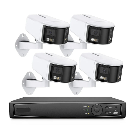 Beveiligingscamerasysteem - Camerabewaking - Beveiligingscamera - POE Camera Kit - Tweeweg Audio - 8CH NVR - 4 Camera's - Weerbestendig - Nachtzicht & Bewegingsdetectie - Binnen en Buiten - Beugel Houder - Ingebouwde HDD: Geen