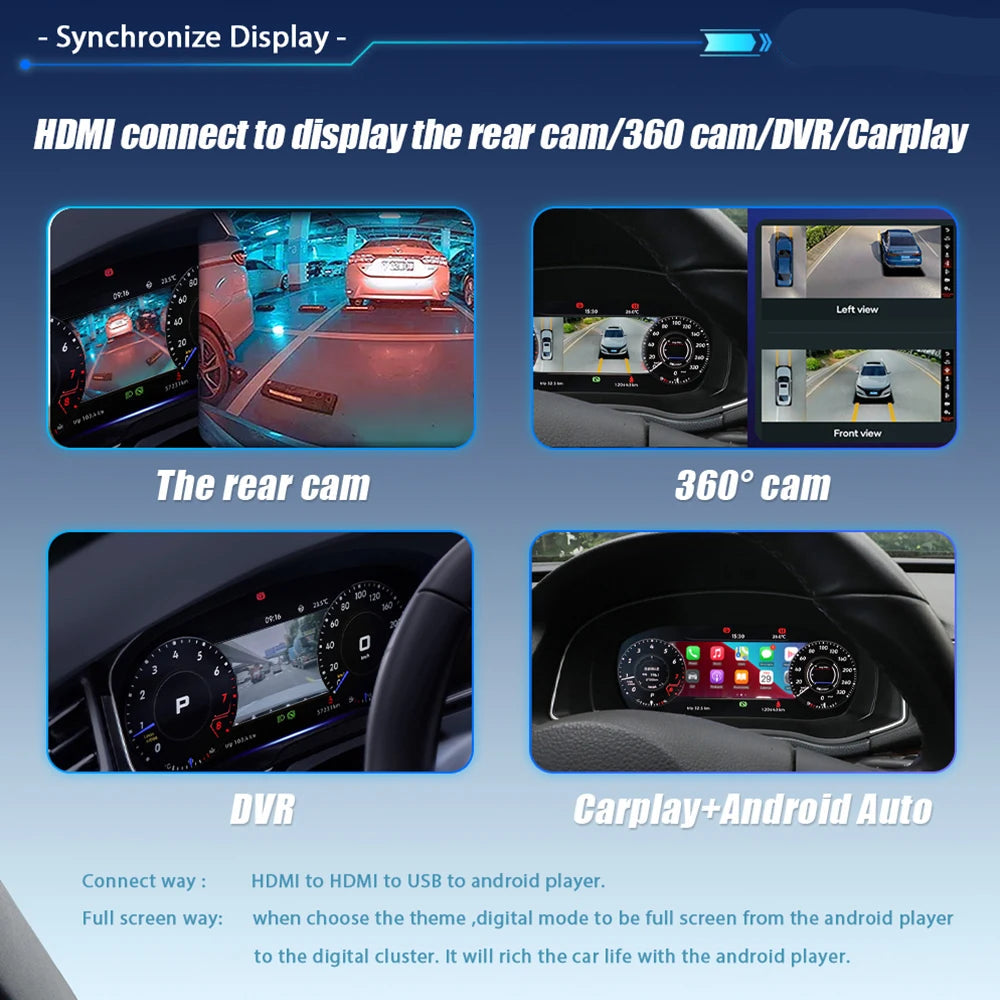 Digitaal Dashboard – LCD Display – Auto Panel – Cockpit Scherm – Multimedia Cluster – 10,25 Inch HD IPS – Plug & Play Installatie – Voor VW Scirocco 2004-2016