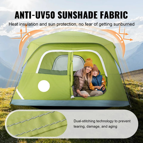 Tent - Strandtent - Kampeertent - 10 x 9 x 6.5 ft - voor 6 Personen - Waterdicht - Lichtgewicht - Backpacking Tent - Gemakkelijk Opzetten - met Deur en Raam - Groen