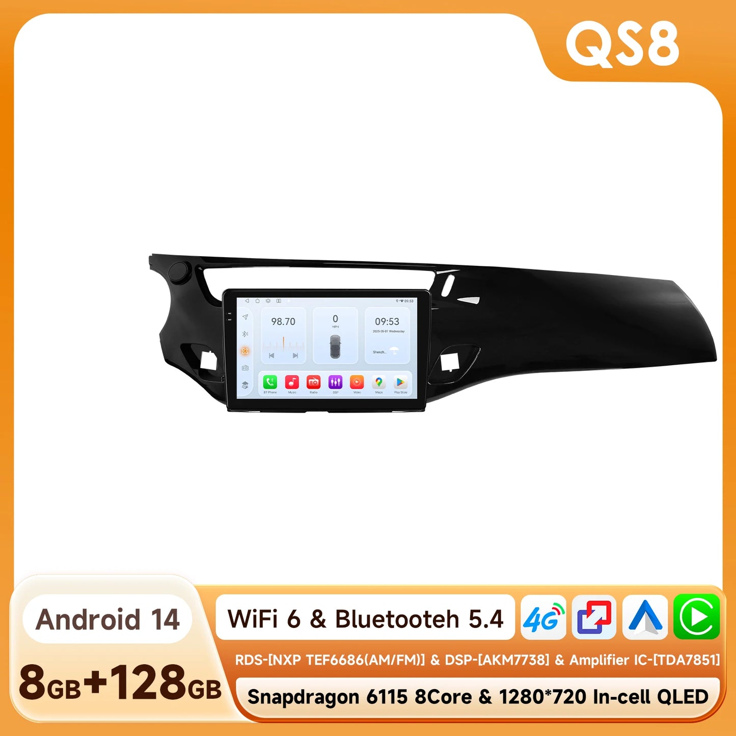 Autoradio – Auto Radio – Multimedia Speler – 2-DIN Radio – Dashboard Unit – Android 14 Besturingssysteem – 9 Inch Touchscreen