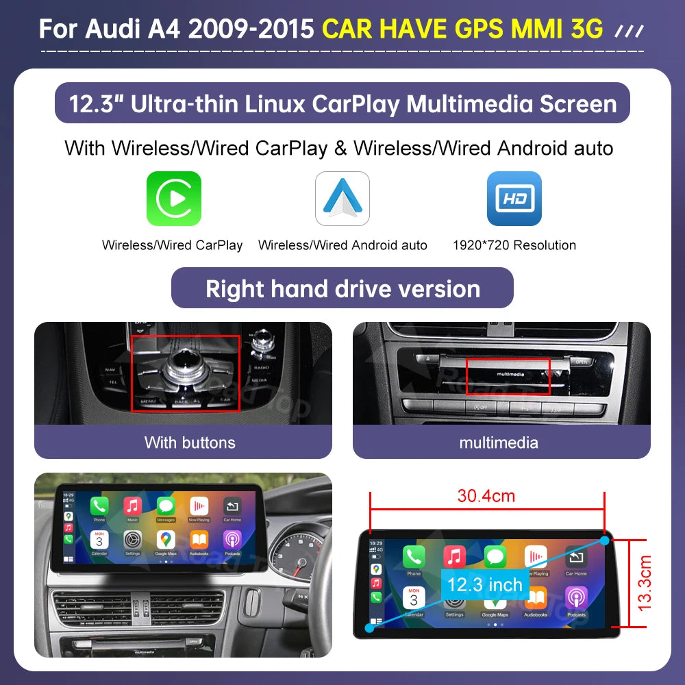 Multimedia Touchscreen Audi A4 & A5 – Auto Radio Display – CarPlay Scherm – Android Auto Unit – Draadloze Connectiviteit – 10,25 Inch HD – Plug & Play Variant CAR HAVE GPS 12 RHD