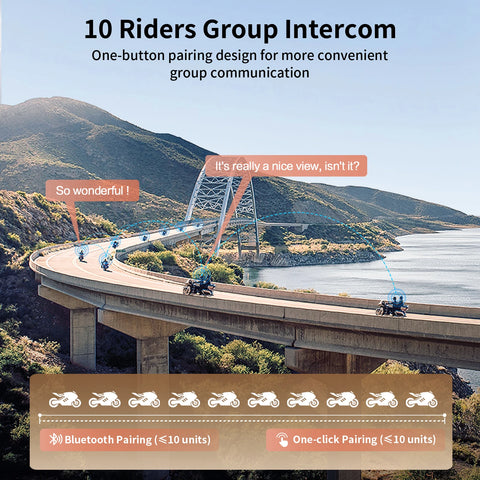 Motocycle Intercom - Helmet Intercom - Motorcycle Helmet Headset - Bluetooth Helmet Intercom - Helmet - Motorcycle Accessories - 10 Riders - 2000M - for Calling, Music Sharing, Dual Chip, FM Radio