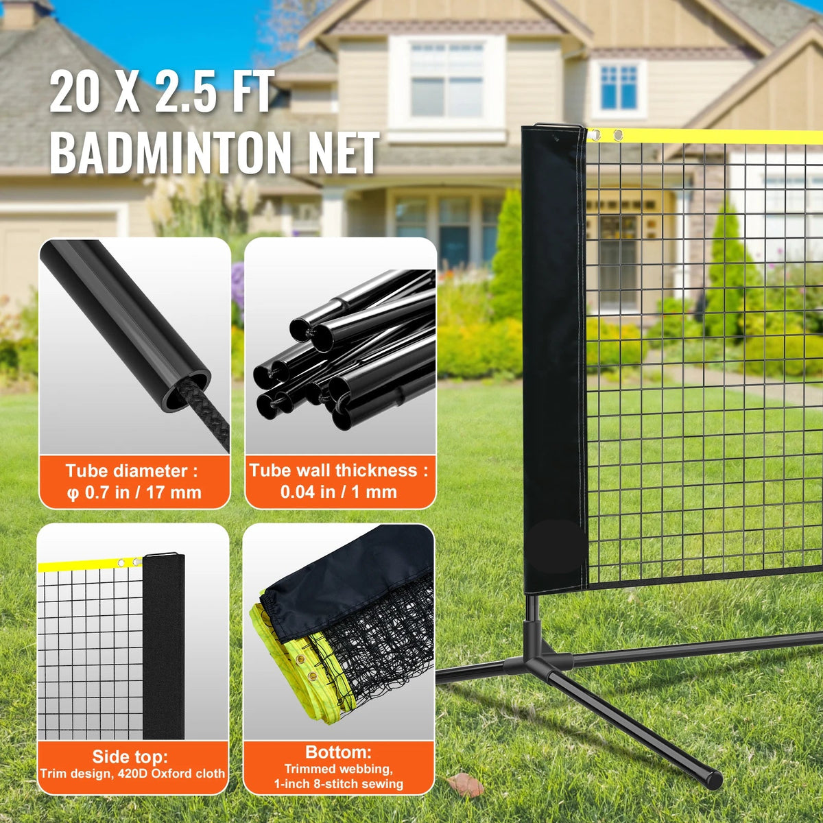 Badmintonnet - Badmintonnet outdoor - Tennisnet - Badminton - 20 voet breed - Verstelbaar - Set - Palenstandaard
