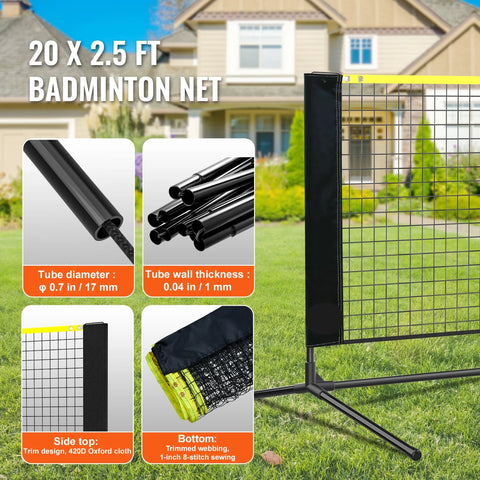 Badmintonnet - Badmintonnet outdoor - Tennisnet - Badminton - 20 voet breed - Verstelbaar - Set - Palenstandaard