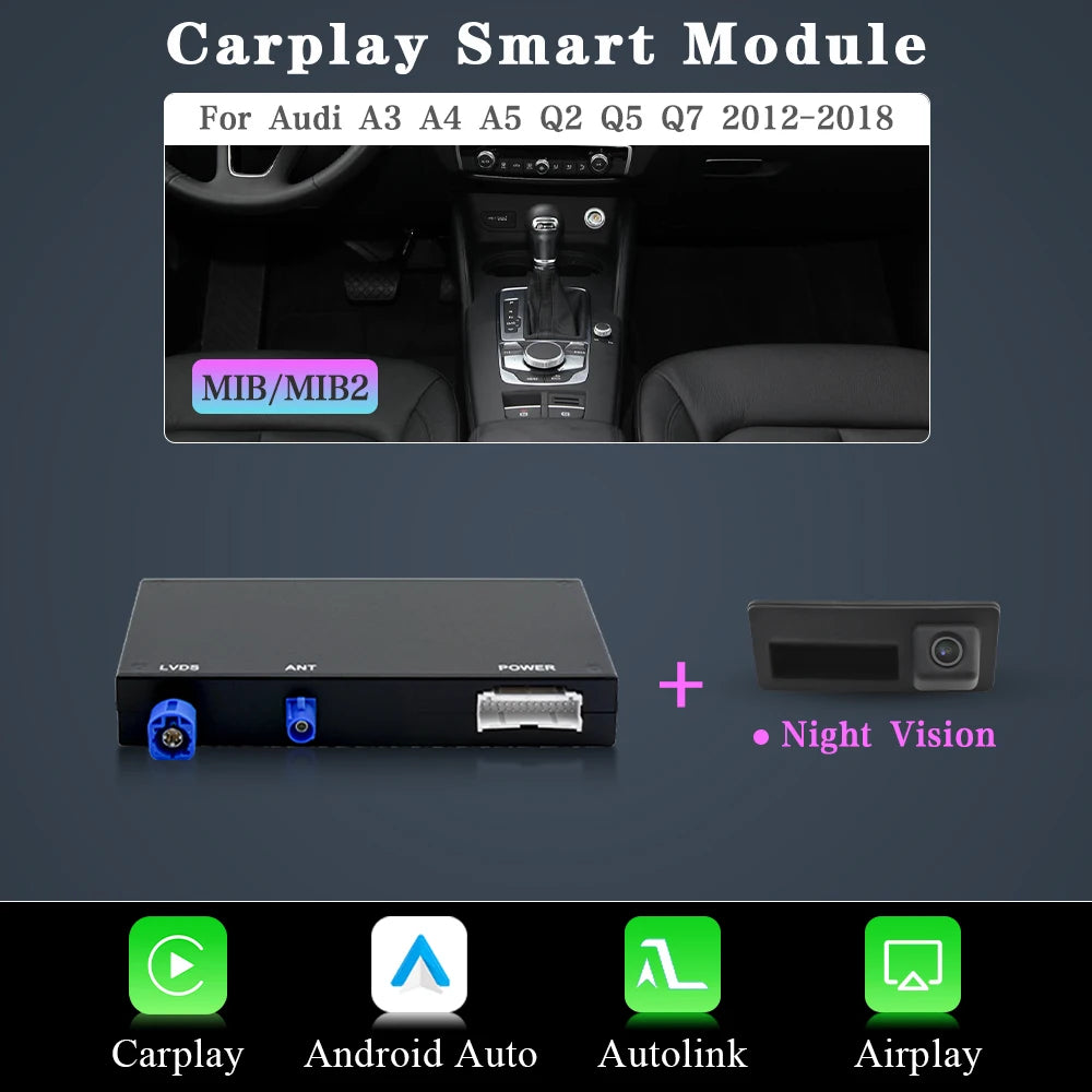 Draadloze CarPlay Retrofit Kit – Android Auto Interface – Multimedia Upgrade – Smartphone Mirrorlink – Met Camera – Plug & Play Installatie – Ondersteuning AirPlay & Bluetooth Handsfree - QUORE