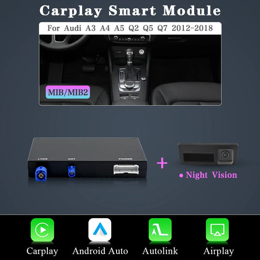 Draadloze CarPlay Retrofit Kit – Android Auto Interface – Multimedia Upgrade – Smartphone Mirrorlink – Met Camera – Plug & Play Installatie – Ondersteuning AirPlay & Bluetooth Handsfree - QUORE