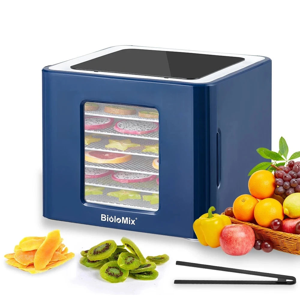 BioloMix Voedseldroger Voordeelset - Nieuwste Model professionele Dehydrator - 10 laags Droogoven - Handboek Voedsel Drogen - 6 Siliconen Bakmatten - WM 2110 DH - Dubbelwandig RVS - 25°C tot 90°C - QUORE