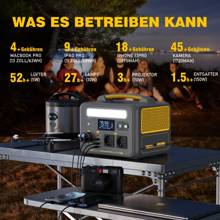Powerstation - Stroomgenerator - Mini-Generator - Draagbare - 299Wh - LiFePO4 - 1200W - 3500 mAh - 26 x 22 x 21.5 cm - Zwart/Geel