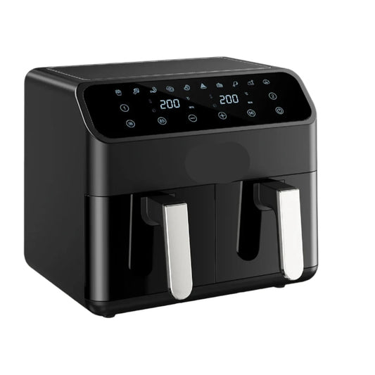 Digitale Airfryer - PFAS vrij - Groot 8 Liter - 2000W - Heteluchtfriteuse - Zwart - Digital screen - 6 Voorinstellingen - Inclusief in hoogte verstelbaar Grillrack - Elektrische friteuse - Intelligente elektrische oven zonder olierook