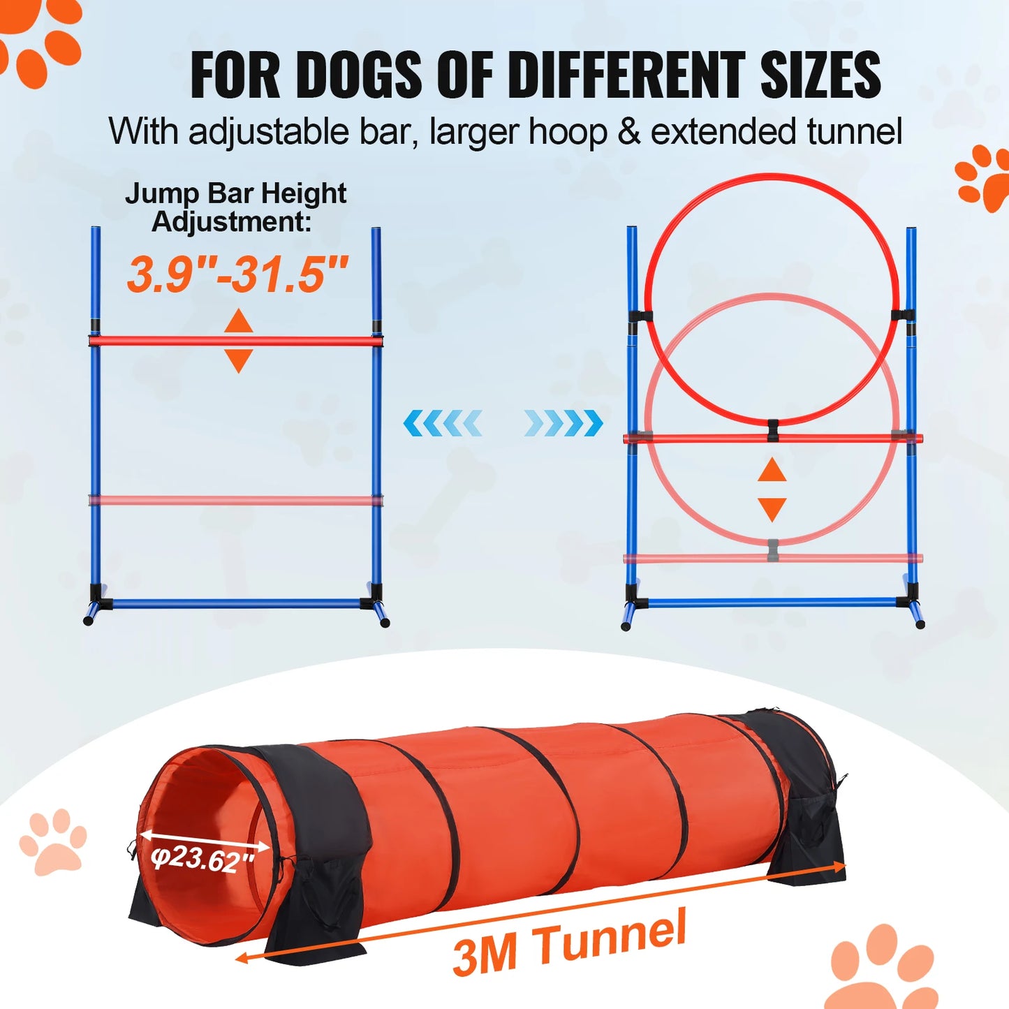 Hondentrainingsset - Honden Agility Set - Behendigheids training voor de hond - Slalom - Horde - Hondentunnel - Tunnel - Beloningszakje - 5 Delig - Obstacle Parcours met Draagtas – Basis Set - QUORE