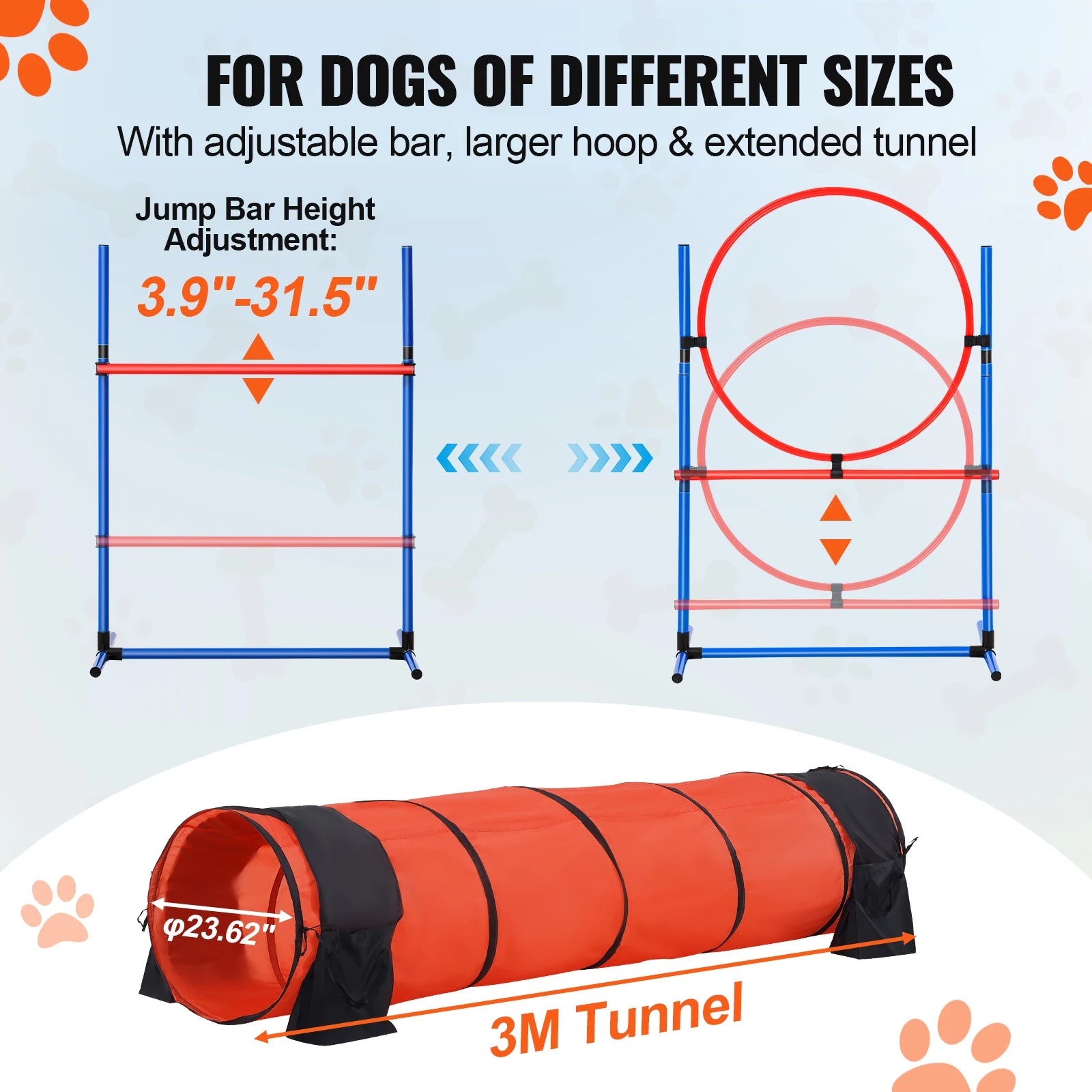 Hondentrainingsset - Honden Agility Set - Behendigheids training voor de hond - Slalom - Horde - Hondentunnel - Tunnel - Beloningszakje - 5 Delig - Obstacle Parcours met Draagtas – Basis Set - QUORE