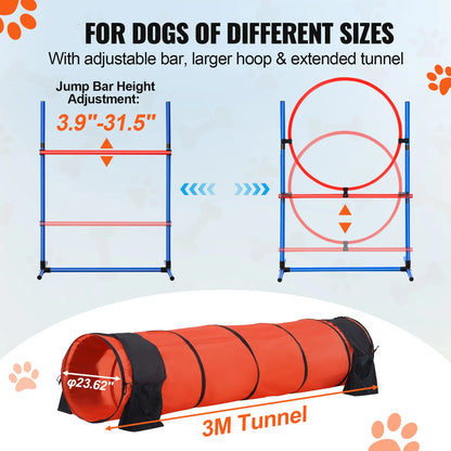 Hondentrainingsset - Honden Agility Set - Behendigheids training voor de hond - Slalom - Horde - Hondentunnel - Tunnel - Beloningszakje - 5 Delig - Obstacle Parcours met Draagtas – Basis Set - QUORE