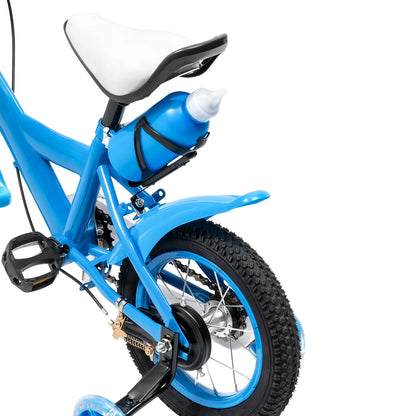 Kinderfiets - Kinderfiets met Zijwielen - 12 inch - Stoere Fiets voor Kinderen 2-4 Jaar – Verstelbaar Zadel en Stuur – Met Opbergbak en Mand - Perfect voor Leren Fietsen -  Verstelbare Hoogte, Carbon Staal & Zijwieltjes - Blauw