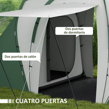 Familietent voor 4-6 Personen - 555x225x190 cm - Groen - 2 Slaapkamers & 1 Woonruimte - Waterdicht - UV-bescherming