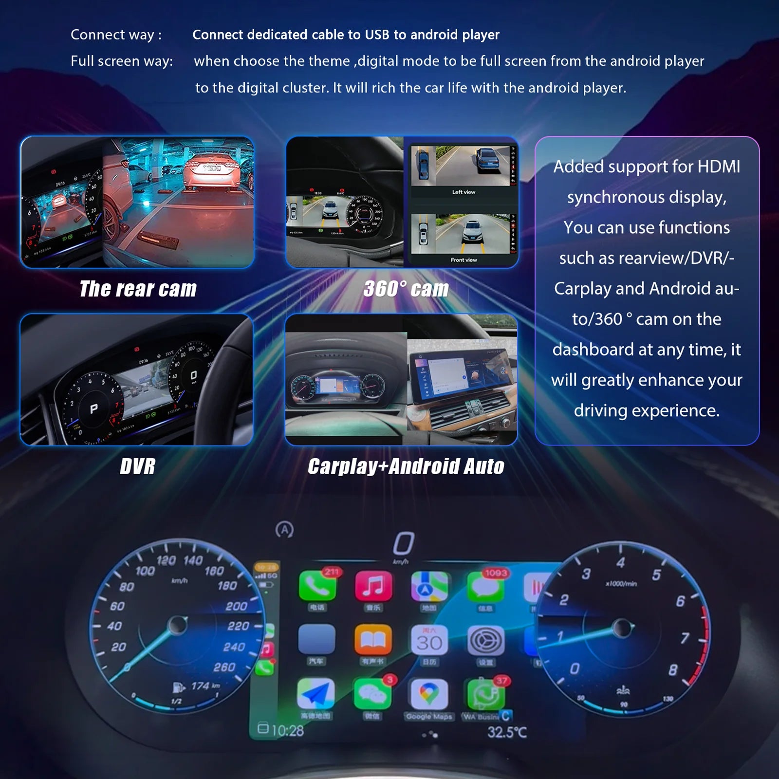 12.3'' Digitaal Instrumentenpaneel – Auto Dashboard Cluster – Cockpit Display – HD Scherm – Plug & Play Installatie – 12,3 Inch HD IPS – Snelle Linux Opstart – Voor Benz C GLC W205 V205 X253 2015-2018 Diesel - QUORE