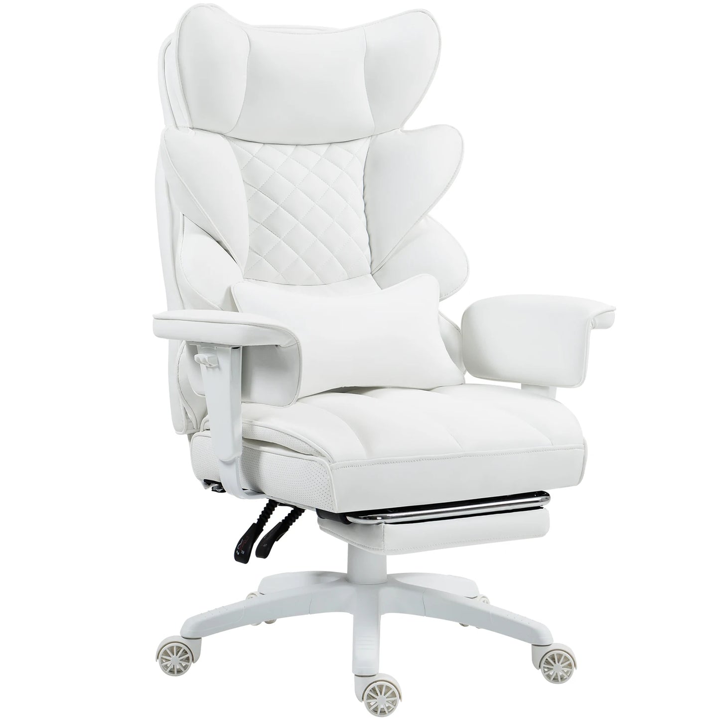 Ergonomische Bureaustoel - Loungestoel - Gamingstoel - met Pocketvering - en Lendensteun - Verstelbare Hoge Rugleuning - Comfortabele Kantoorstoel - met Armleuningen - Draai- en Roldesign - Voor Gaming & Thuiswerken - Wit