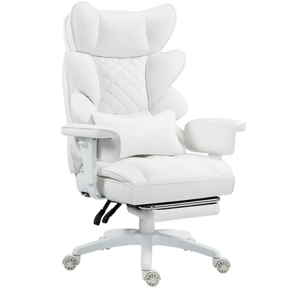 Ergonomische Bureaustoel - Loungestoel - Gamingstoel - met Pocketvering - en Lendensteun - Verstelbare Hoge Rugleuning - Comfortabele Kantoorstoel - met Armleuningen - Draai- en Roldesign - Voor Gaming & Thuiswerken - Wit