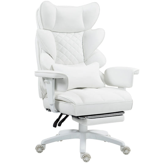 Ergonomische Bureaustoel - Loungestoel - Gamingstoel - met Pocketvering - en Lendensteun - Verstelbare Hoge Rugleuning - Comfortabele Kantoorstoel - met Armleuningen - Draai- en Roldesign - Voor Gaming & Thuiswerken - Wit