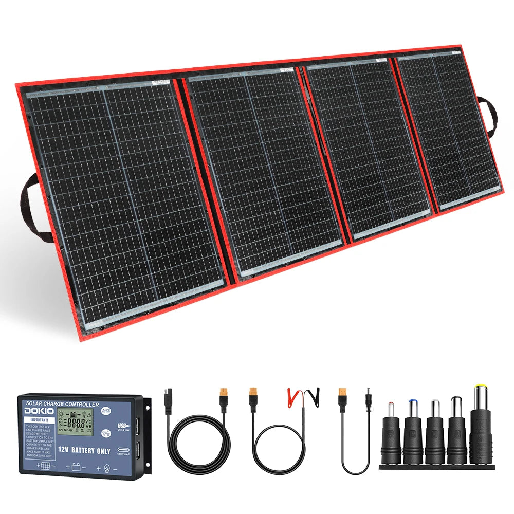 Dokio 100W 160W 200W 300W Portable Foldable Solar Panel with 12V Controller (with bracket SKU) Solar Panel for Family Camping