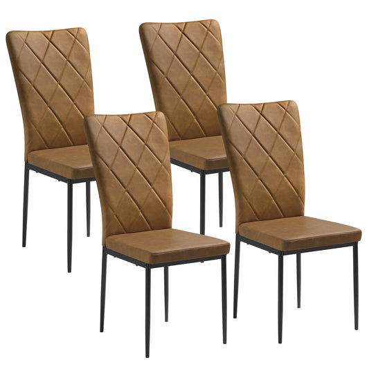 Stoel - Eetkamerstoelen - Set van 4 Leer Eetkamerstoelen - Ergonomisch - Metalen Poten - Hoge Rugleuning - Comfortabel & Stabiel – Voor Keuken - Eetkamer - 42x94.5x 59cm - Bruin Leer