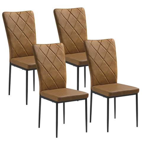 Chair - Dining Room Chairs - Set of 4 Leather Dining Room Chairs - Ergonomic - Metal Legs - High Backrest - Comfortable &amp; Stable - For Kitchen - Dining Room - 42x94.5x 59cm - Brown Leather
