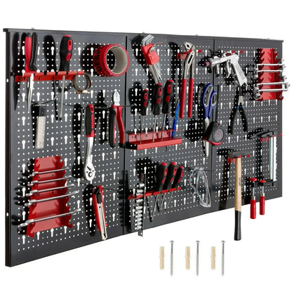 Gereedschapswand - Wandorganizer - Gereedschapsbord - 120x60 cm - Metalen Gereedschapswand - Inclusief 17-delige Haken Set - Ruimtebesparend & Uitbreidbaar - Eenvoudige Montage - Rood - QUORE
