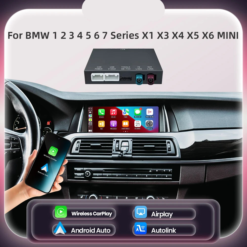 Draadloze CarPlay Module – Android Auto Adapter – CarPlay Interface – BMW Infotainment Connector – NBT CIC Systeem – Plug & Play Installatie – Spiegel Link Ondersteuning