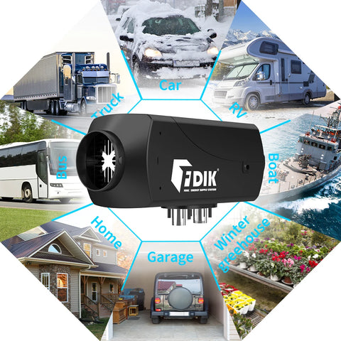 Fdik - Dieselverwarmer - Elektrische Kachel - Elektrische Verwarming - 24V - 5000W - Draaischakelaar - Alles in één Luchtverwarmer - Geluiddemper - voor Autotrucks Camper - Zwart