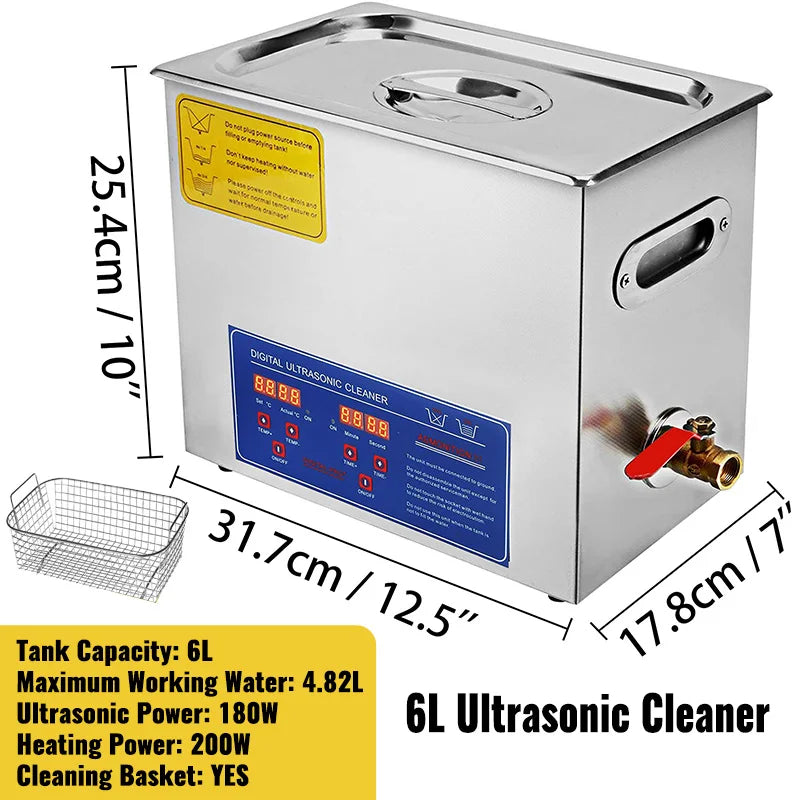 Ultrasoon Reiniger - Reinigingsapparaat voor Brillen - Reinigingsmachine - 6.5L met Digitaal Display en Verwarming – RVS Reinigingsapparaat voor Thuis en Professioneel Gebruik