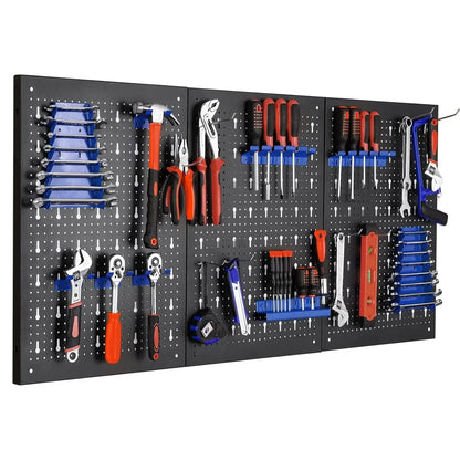 Gereedschapswand - Wandorganizer - Gereedschapsbord - 120x60 cm - Metalen Gereedschapswand - Inclusief 17-delige Haken Set - Ruimtebesparend & Uitbreidbaar - Eenvoudige Montage - Blauw - QUORE