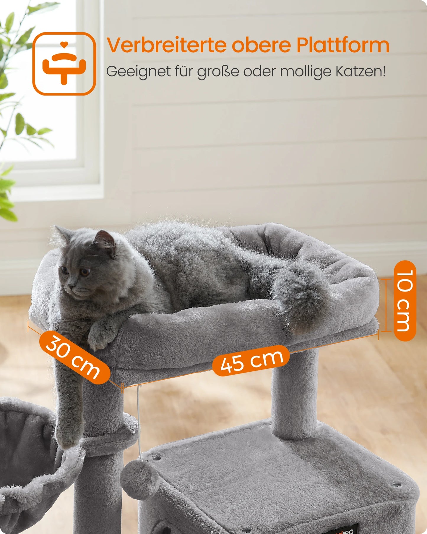 Krabpaal - Kattenboom - met Grote Observatieplatform - 96 cm - Krabplank - en Ramp - Stabiel - Arbre a Chat - Geschikt voor Kittens - en Volwassen Katten - Pluche - Sisal Beklede Kolommen - Lichtgrijs