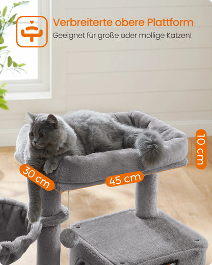 Krabpaal - Kattenboom - met Grote Observatieplatform - 96 cm - Krabplank - en Ramp - Stabiel - Arbre a Chat - Geschikt voor Kittens - en Volwassen Katten - Pluche - Sisal Beklede Kolommen - Lichtgrijs
