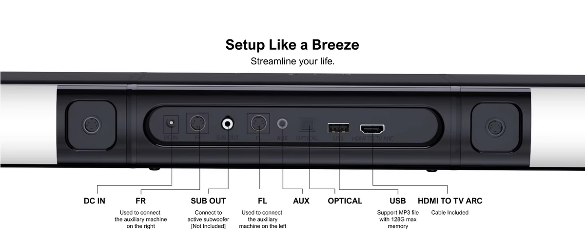 Soundbar - Soundbars voor TV en Theater - Soundbar met Subwoofer - 5.0ch - Sound Bar voor Smart TV - PC - Met RGB-verlichting - Afneembare - Met App-bediening - HDMI - ARC - OPT - AUX - EU Stekker -  Zwart - QUORE