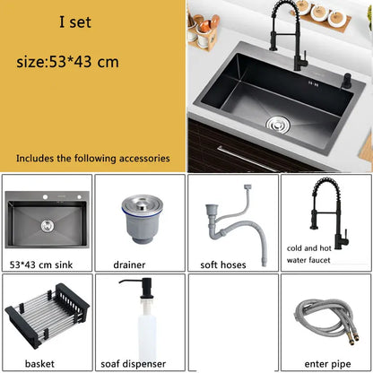 small kitchen sink above counter or udermount vegetable washing basin sink kitchen black stainless steel seamless welding pia