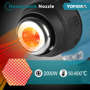 Yofrida Heteluchtpistool - Verf afbrander - 2000W - temperatuurstanden – Stationair - functie - Ophangbeugel - Inclusief - 2 batterijen - Koffer - Hot air gun - QUORE