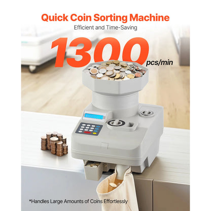 Muntteller – Muntenteller – Muntenautomaat – Münzzähler – Coin Counter – Hoge Snelheid 1300 Munten/minuut – Grote Capaciteit 11.000 Munten