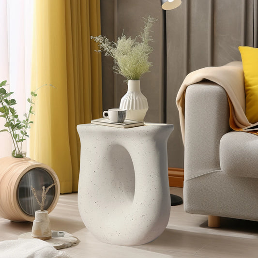 Bijzettafel - Tafel - Koffietafel - Salontafel - U-Vormig Geometrisch Ontwerp - Moderne Nachtkast - Off-White