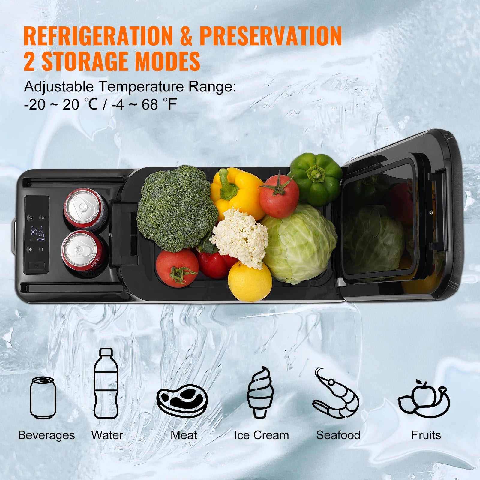 Auto Koelbox - Compressor Koelbox - Compressor Koelkast - Koelbox - 15L- Armsteun Koelkast - -20°C tot 20°C - Draagbare - Mini Koelkast - met LED & Bluetooth - voor Auto & Camping - QUORE