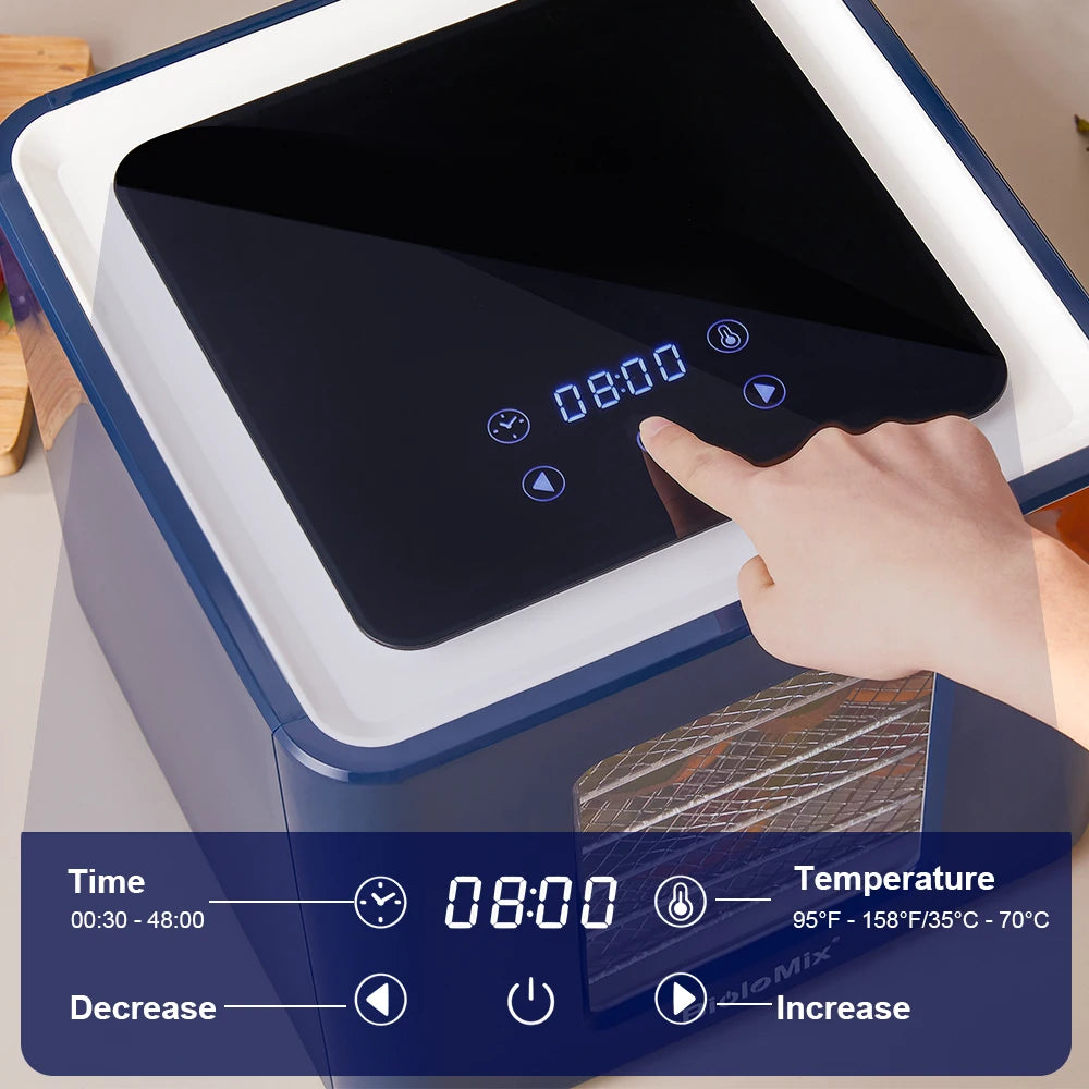 Voedseldroger – Voedseldehydrator – Snackdroger – Fruitdroger – Groentedroger – 6 Roestvrijstalen Trays – Digitale LED Touchbediening