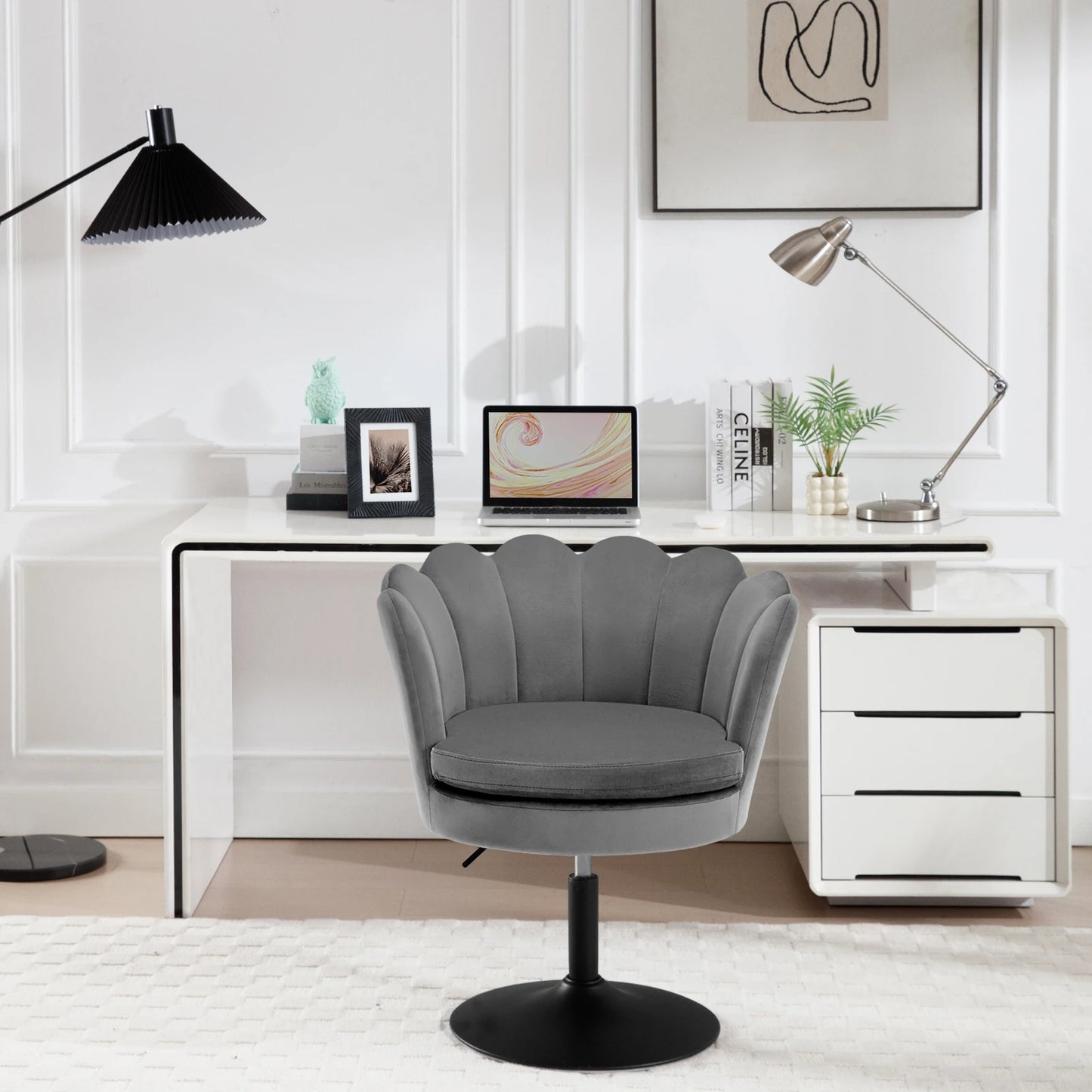 Draaistoel – Bureaustoel – Eetkamerstoel – Kuipstoel – Fauteuil – Velvet Bekleding – 360° Draaibaar – Hoogte Verstelbaar – Donkergrijs