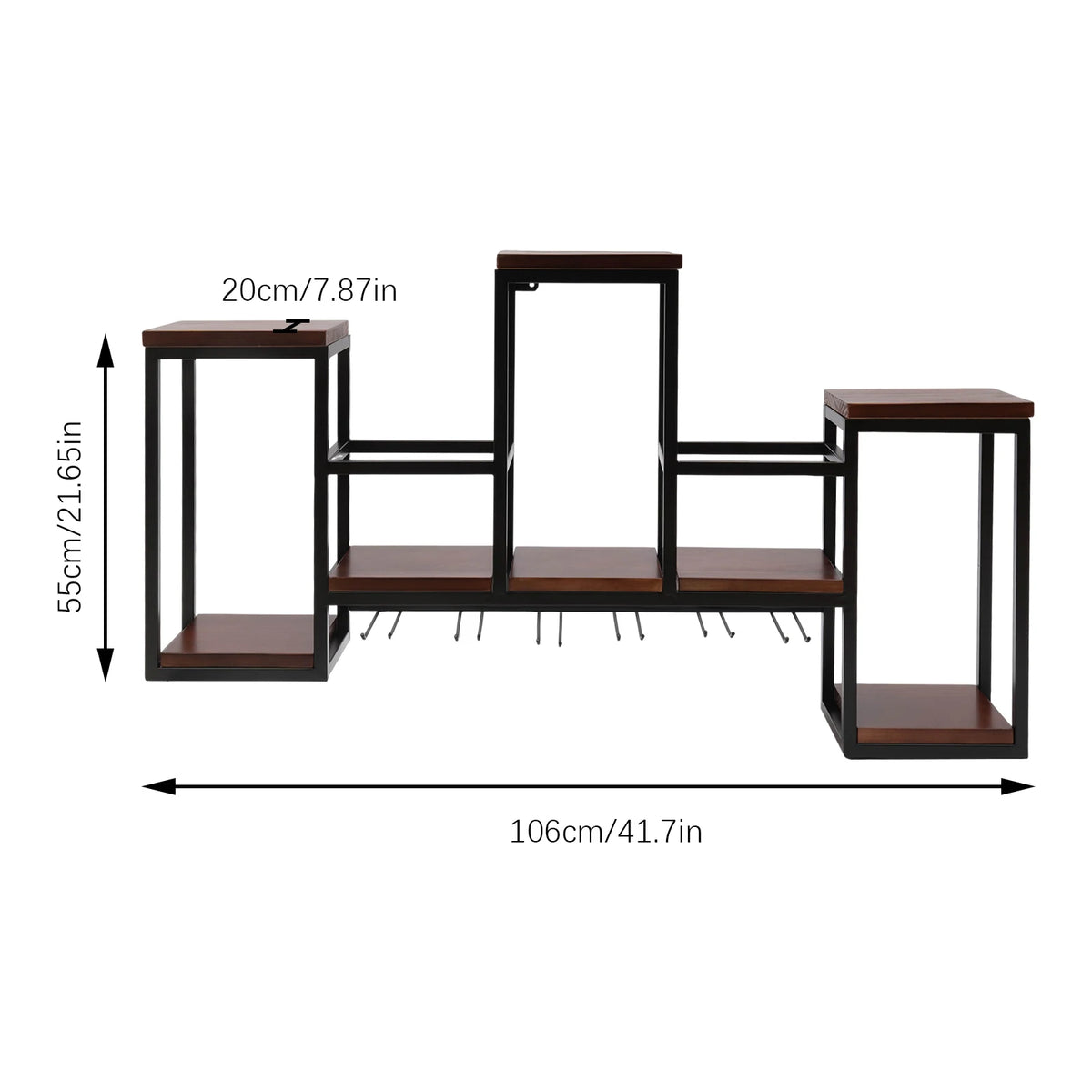Vintage Wandgemonteerde Wijnrek - Houten & Metalen Opslagrek voor Keuken, Restaurant & Bar