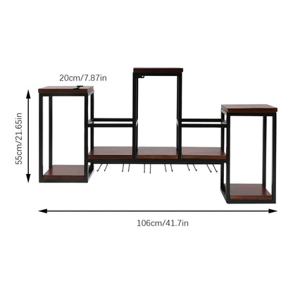 Vintage Wandgemonteerde Wijnrek - Houten & Metalen Opslagrek voor Keuken, Restaurant & Bar
