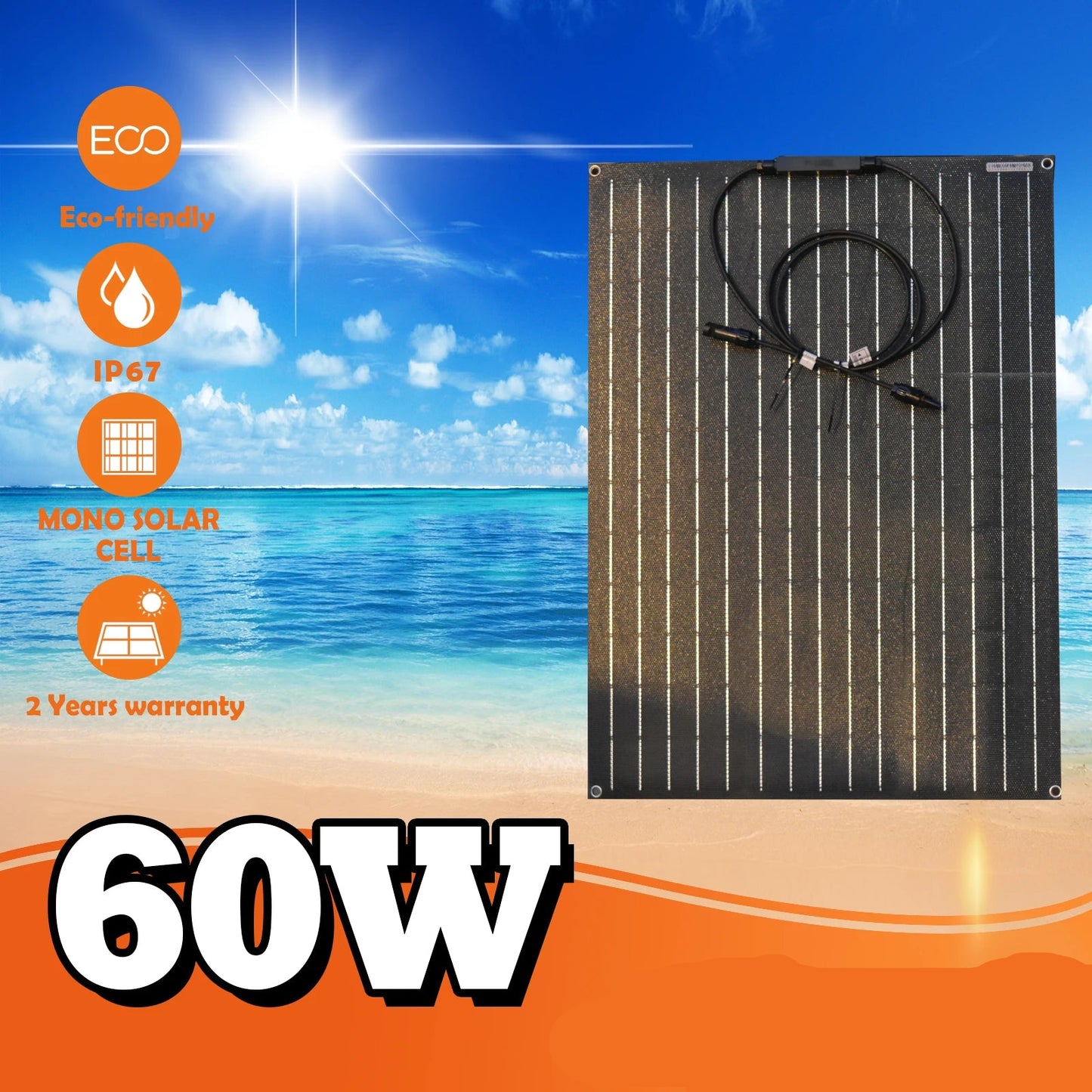 Zonnepanelen - Monokristallijne Zonnepaneel - Draagbaar Zonnepaneel - Flexibele - 60W - 18V - Zonnecel - Zonnecollector - 2PC