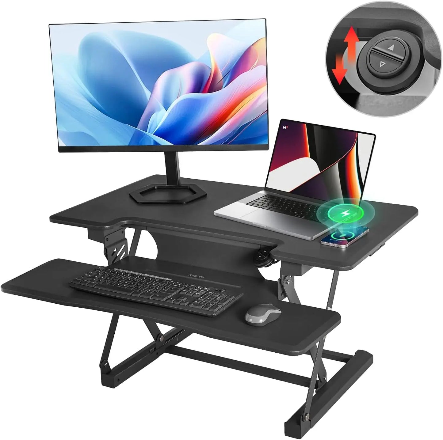 Zit-Sta Bureauverhoger – Zit-Sta Converter – Verstelbaar Bureau – Ergonomisch Bureau – Motorisch Verstelbaar – 46 Inch Werkblad – Maximaal 136 Kg Draagkracht - QUORE