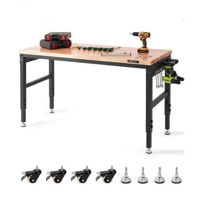 Werkbank – Werktafel – Werkbankje – Werkplek – Verstelbaar 71-100 Cm – Draagkracht 2000lbs – Massief Rubberhout